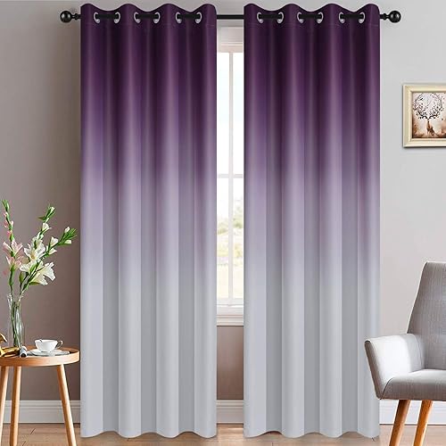 Yakamok - Cortinas blackout con color degradado, poliéster grueso, aislamiento térmico y ojales para sala y dormitorio