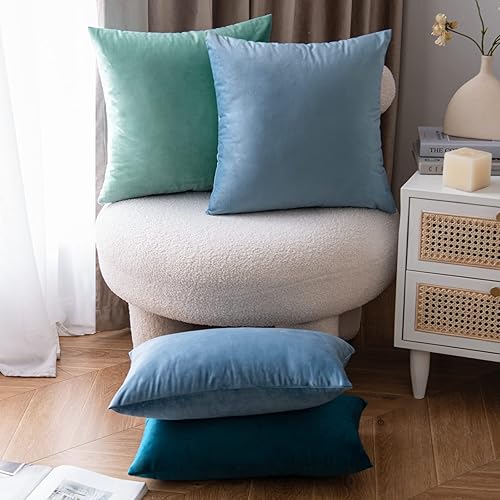 Miniatura 5 de EMEMA Paquete de 2 fundas de almohada de terciopelo decorativas, rectangulares, suaves y sólidas, para sofá, dormitorio, automóvil, 12 x 20