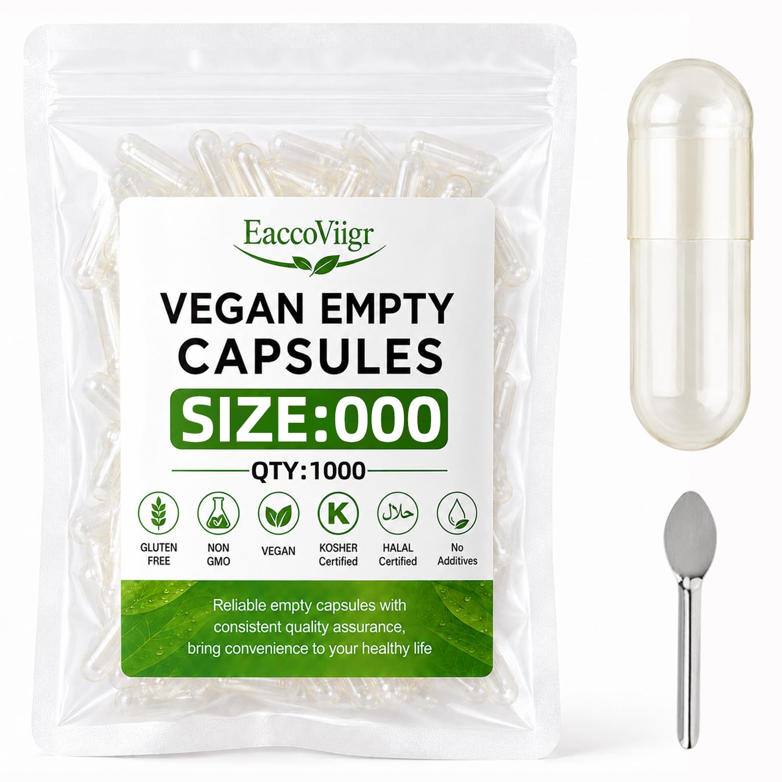 Size 000 Vegan Empty Capsules, 1000 Count Veggie Empty Pill Capsules