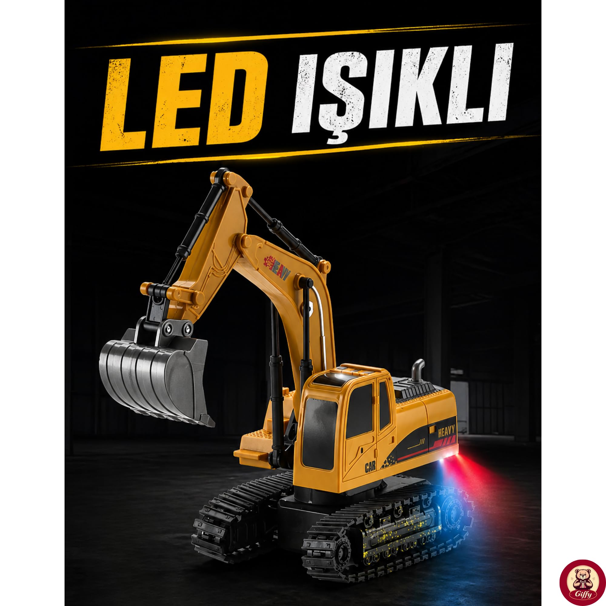 Oyuncak Şarjlı Işıklı Uzaktan Kumandalı Ekskavatör - Kepçesi Hareketli 1:24 Ölçek