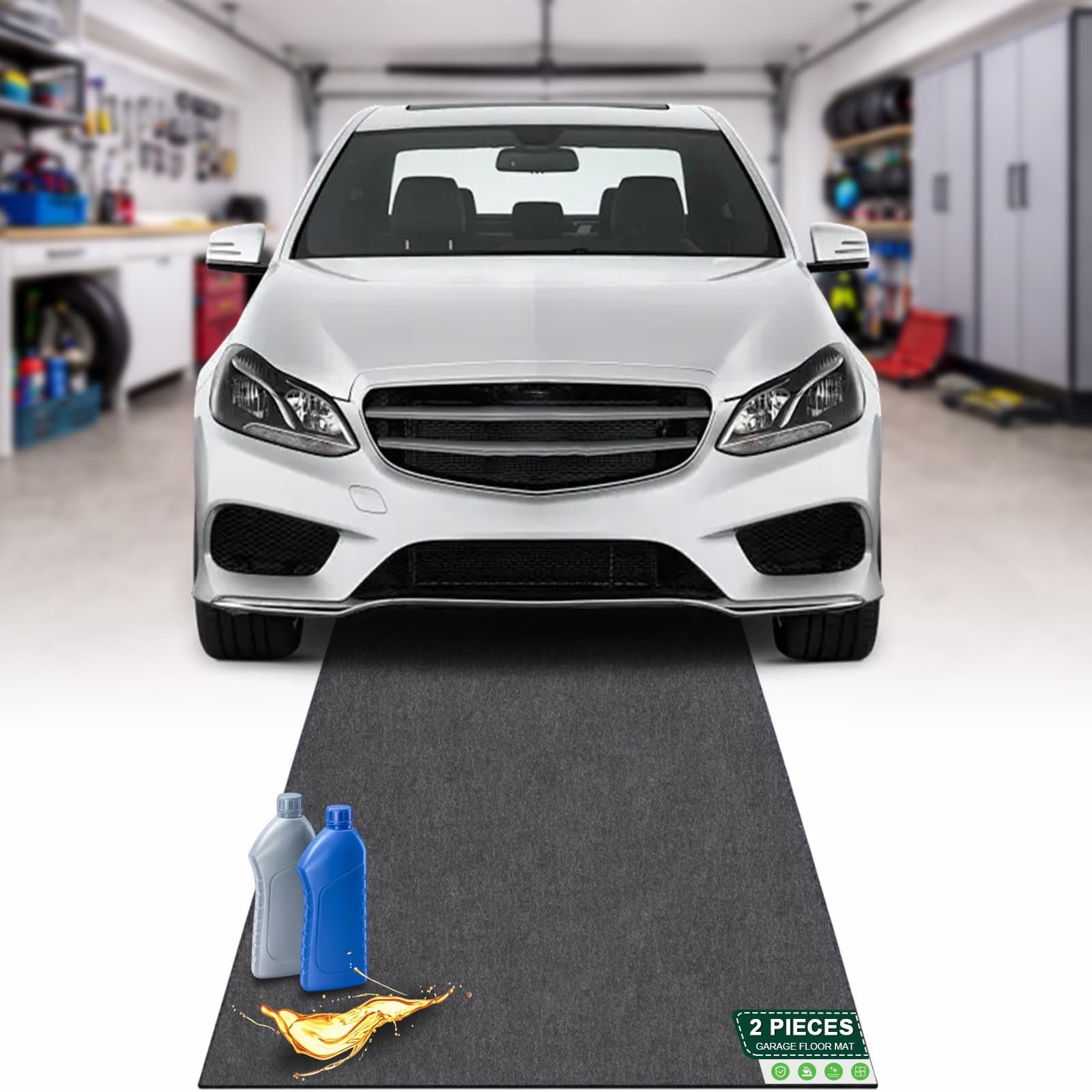 Garagenbodenmatte 2 Stück, 100 x 300 cm, wasserdichte Ölauffangmatte | Für Garage, Eingangsbereich, Kofferraum, Büro und Außenbereiche; Schützt Böden vor Öl, Wasser und Verschmutzungen