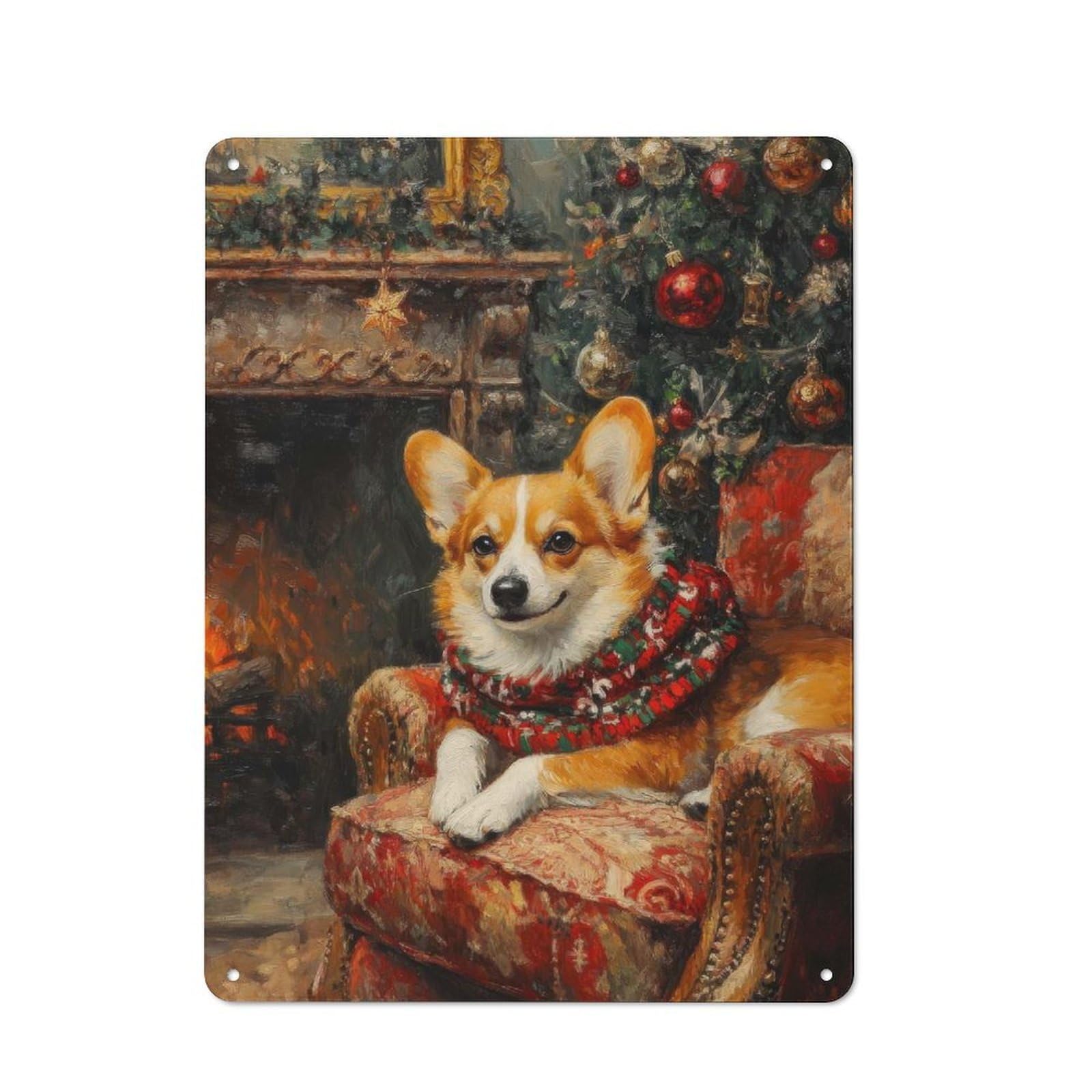 Junmoney Corgi Christmas Portrait Cozy Holiday Dog P Rint Industrial-Style Metal Sign 40X30cm For Home Bar Wall, Housewarming Wall Decor For People Furnishing Home Bar