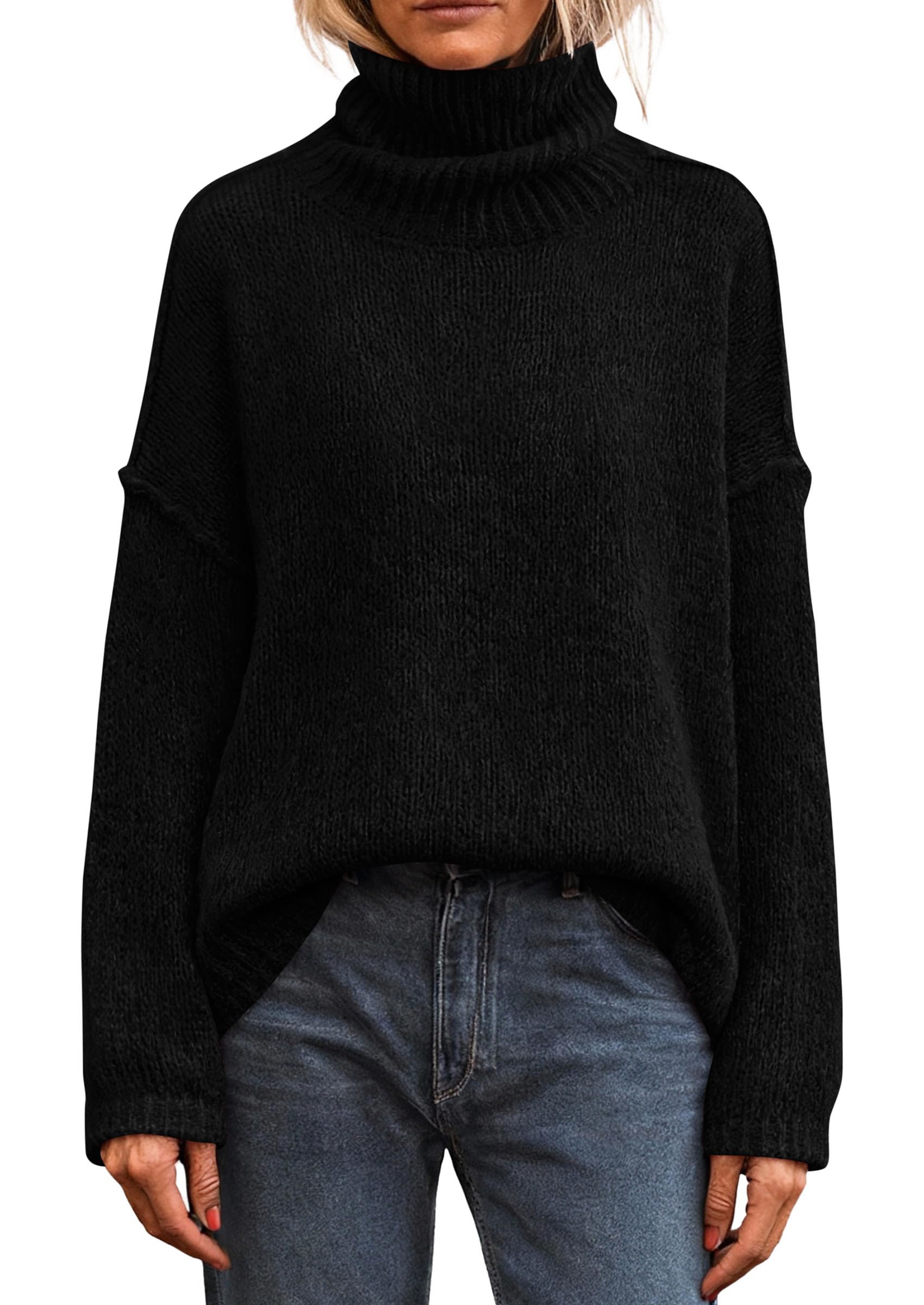 PRETTYGARDEN Womens Turtleneck Long Sleeve Sweater 2025 Fall Trendy Loose Fit Knit Tops Oversized Pullover Sweaters