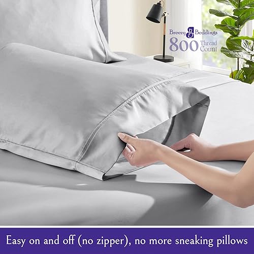 Miniatura 4 de Breezy Beddings Juego de sábanas de 800 hilos para autocaravana, tamaño King, 72 x 75 pulgadas, color gris claro, de algodón egipcio sólido, para