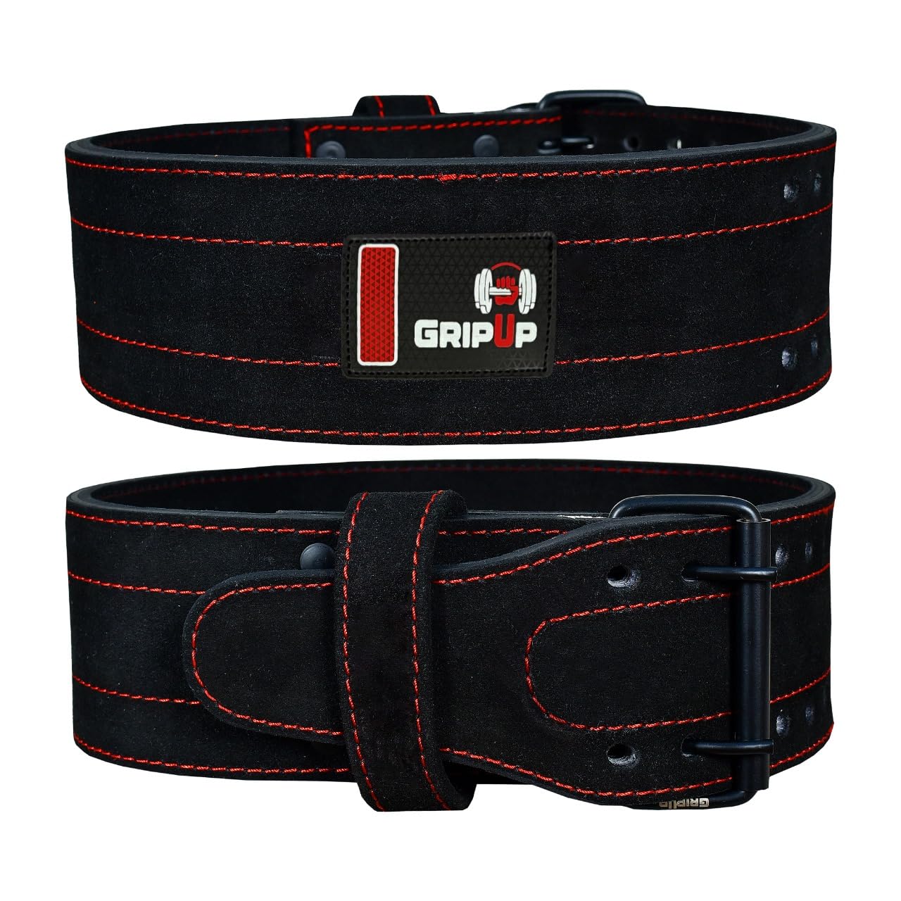 Suede Leather Powerlifting Belt 4-Inch Wide, 10mm Thick, Heavy-Duty Weight Lifting Gym Belt for Weightlifting Bodybuilding Squats Exercise Fitness Deadlifts Back Support Men & Women Black 10mm Medium