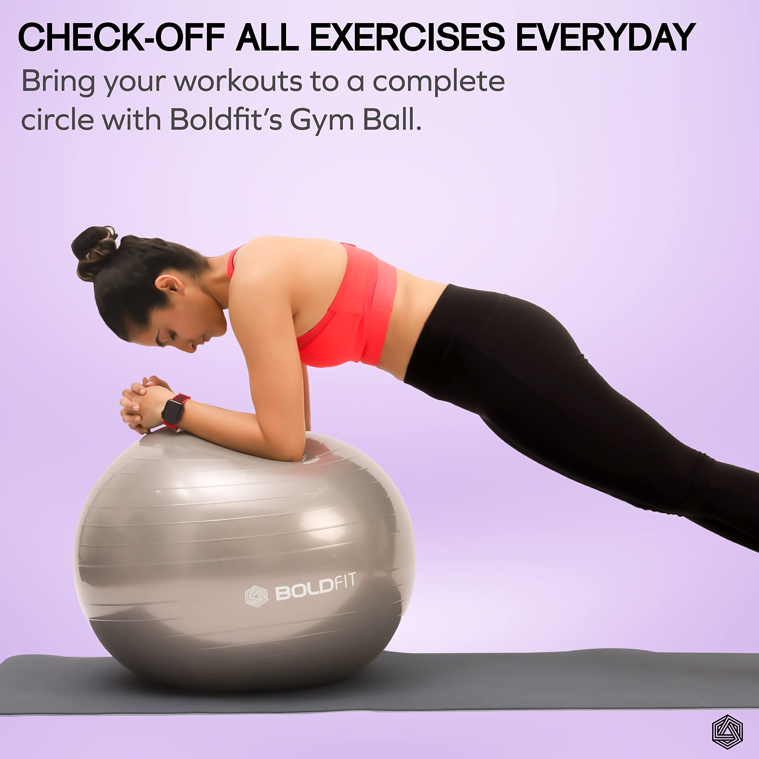 Boldfit Gym Ball for Exercise with Foot Pump for Workout, Yoga for Women and Men Swiss Ball for Balance Stability Training, Fitness 75Cm-Grey 2