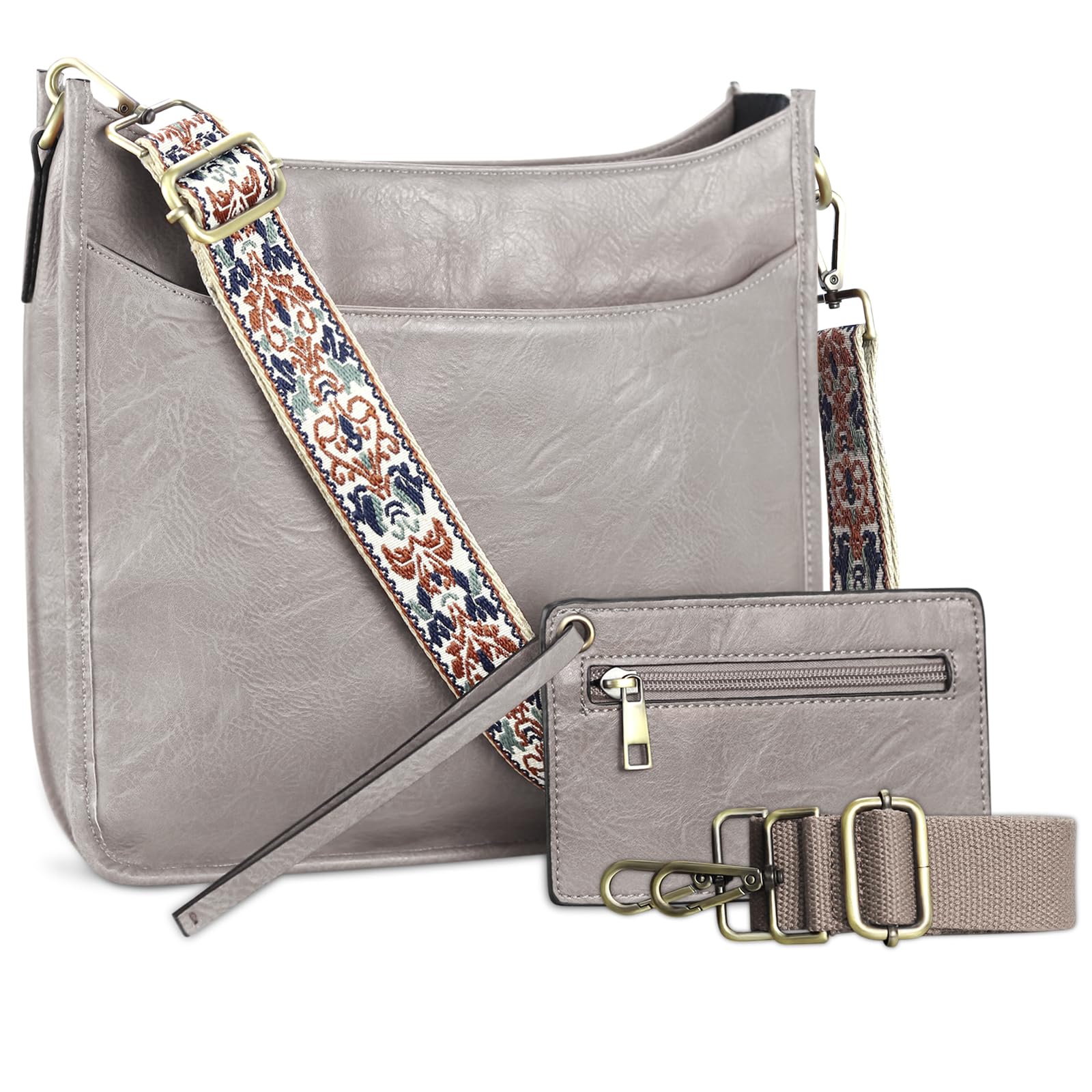 KITATU Vegan Leather Crossbody Bags for Women Trendy Hobo Shoulder 2Pcs Purses and Handbags Set With 2 Straps