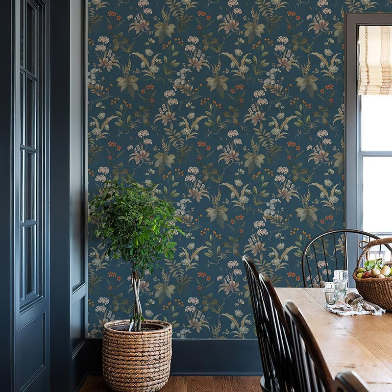 Miniatura 5 de KaneMochi Papel tapiz floral para despegar y pegar, papel de contacto de flores de 17.7 x 473 pulgadas, papel tapiz autoadhesivo botánico para