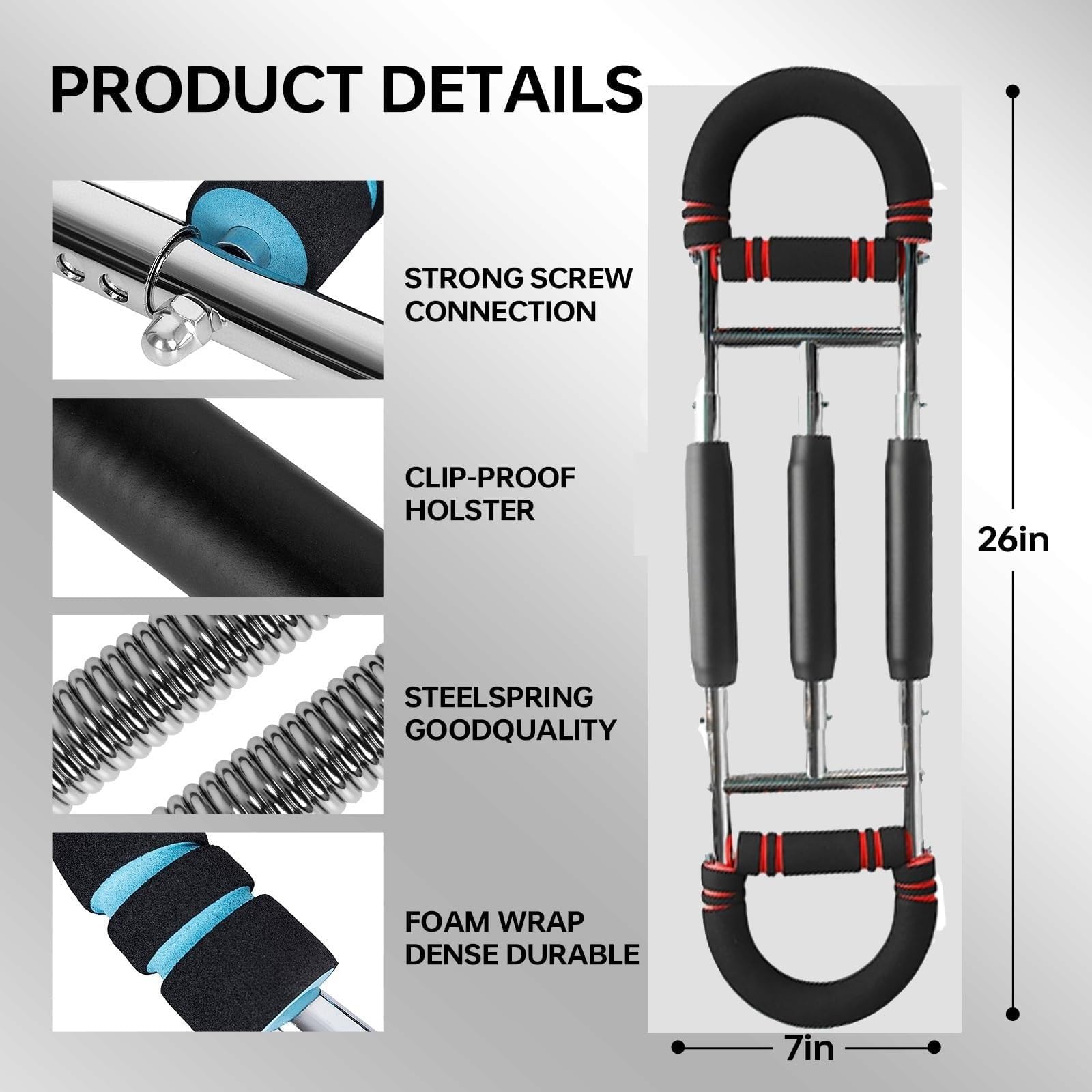 Trenażer ramion Shaker Twister, Trenażer ramion Twister z 3 sprężynami, Regulowany drążek Gorilla 110-220 funtów, Przenośny przyrząd do ćwiczeń klatki piersiowej do domu, Wzmacniacz przedramion