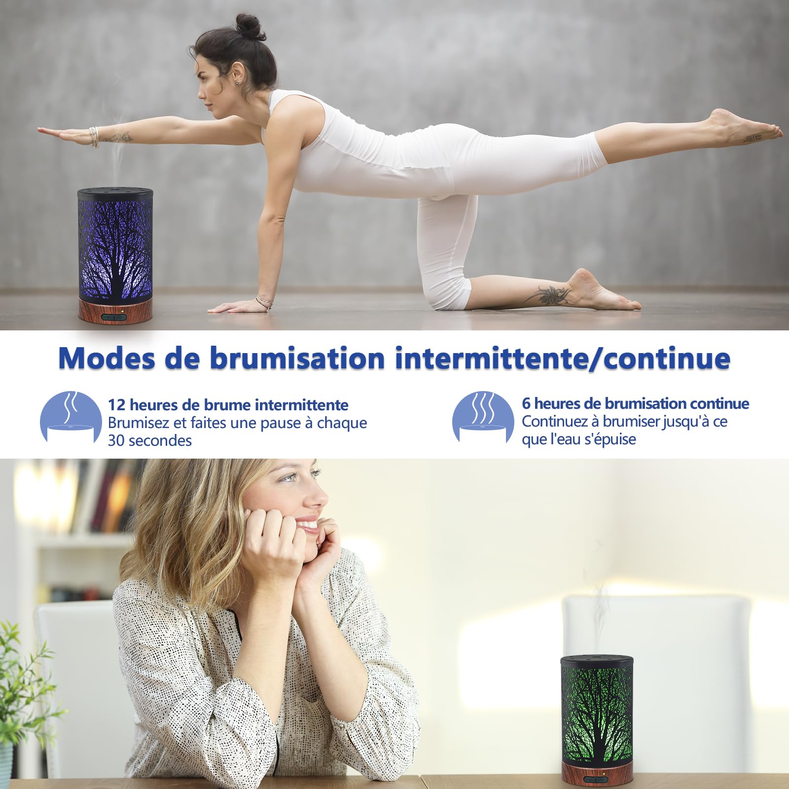 Diffuseur d'Huiles Essentielles Ultrasonique Aromathérapie Electrique en Métal avec 7-Couleurs Changeantes, Minuterie et Arrêt Automatique pour Chambre Salon Spa Yoga Massage - 150ML Arbre