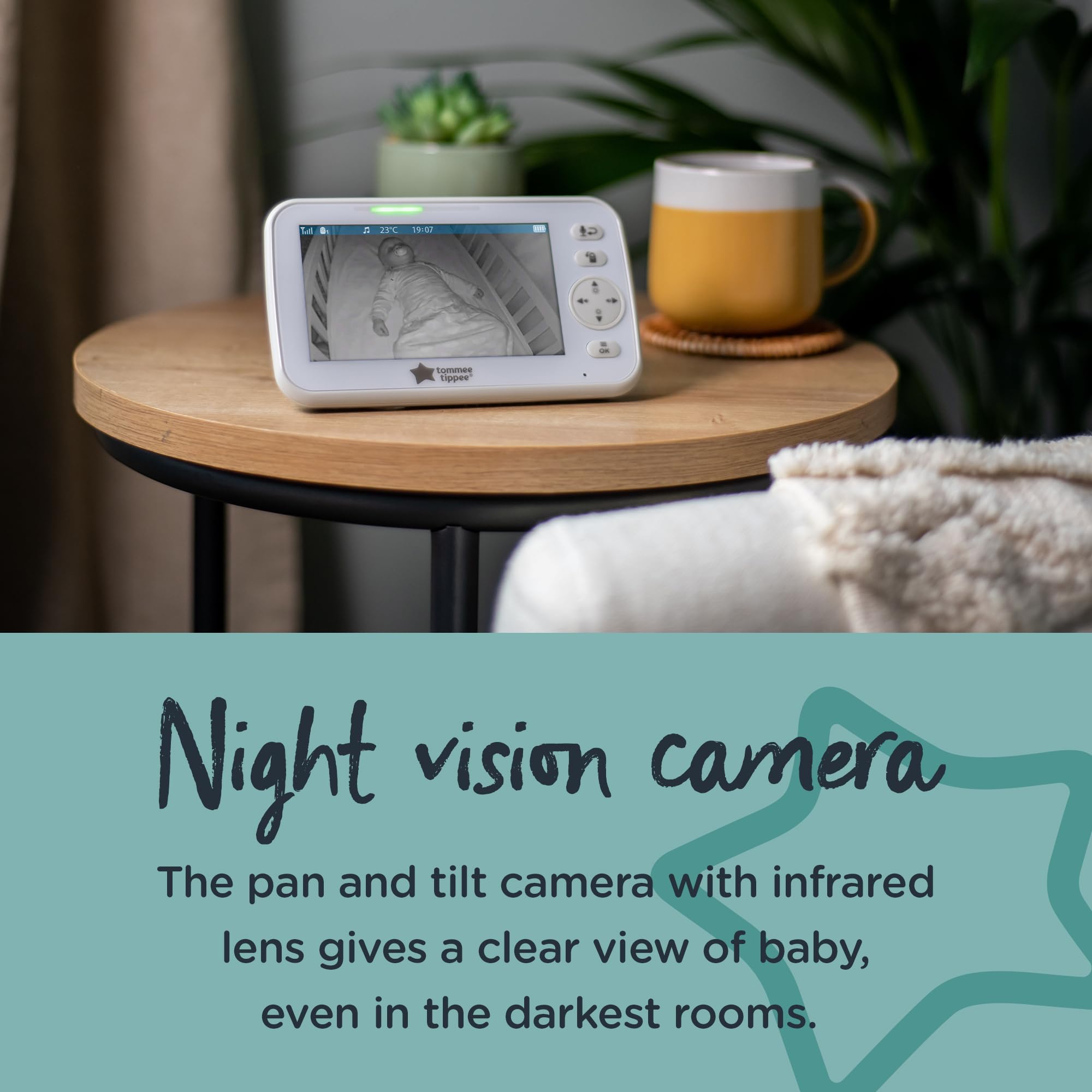 Tommee Tippee Dreamview elektroniczna niania audio i wideo HD z kamerą noktowizyjną i kojącymi dźwiękami, ładowana przez USB, przenośna, 5-calowa jednostka nadrzędna o zasięgu 250 m