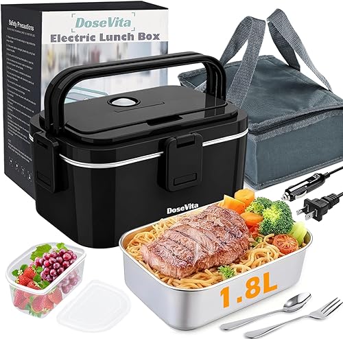 Miniatura 13 de Lonchera Eléctrica para Adultos, Lonchera Calentada de 80W 1.5L de Acero Inoxidable 304, Calentador de Alimentos Portátil de 12/24/110V, Lonchera