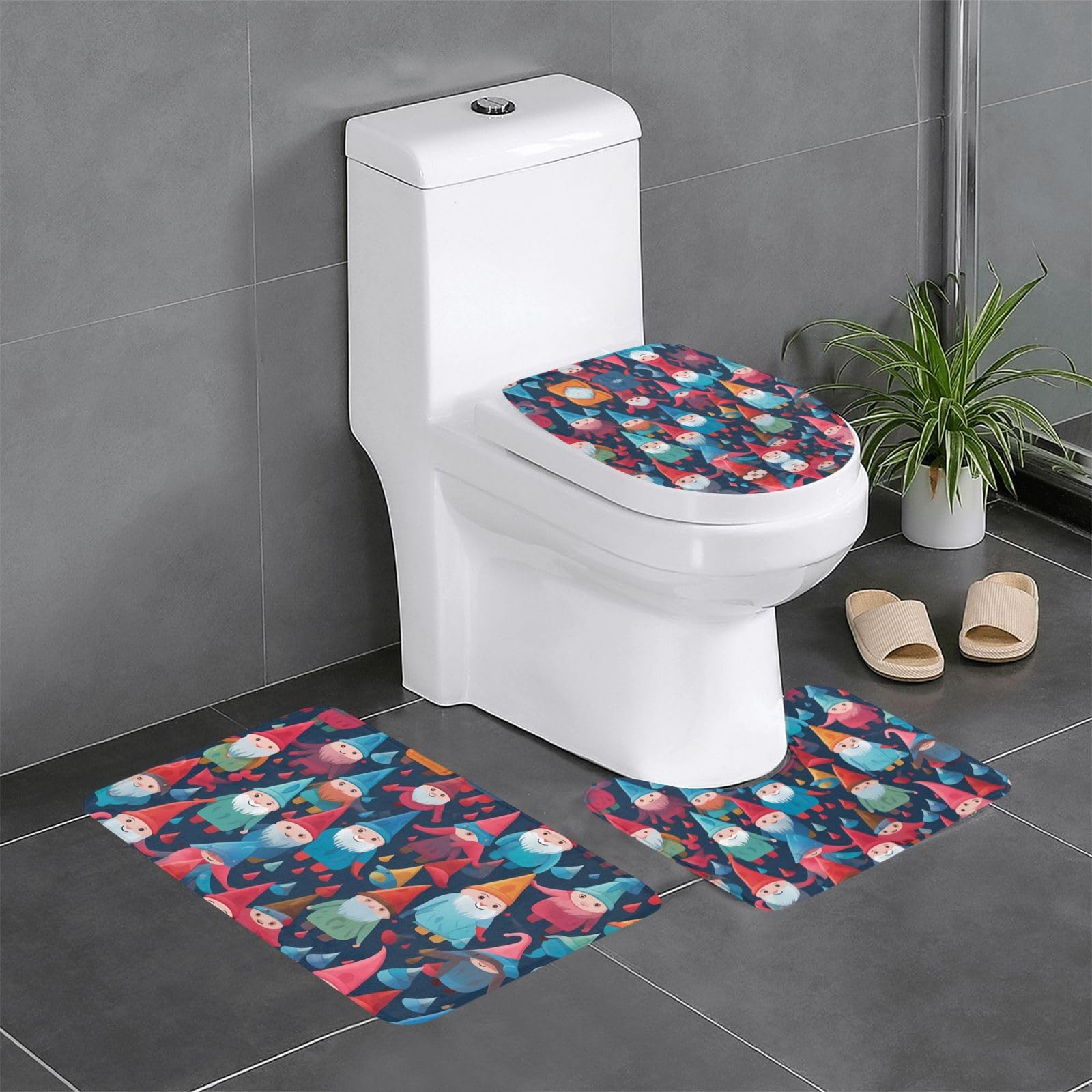 Tapis de bain pour coiffeuse et toilettes lot de 3 nains colorés design