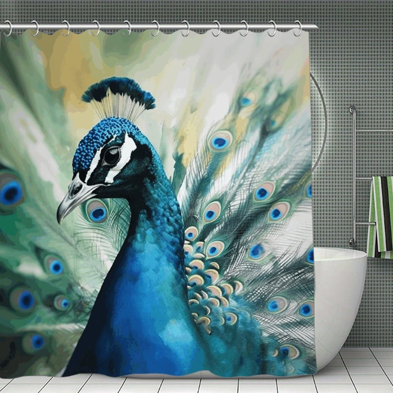 FekiLoot Cute Peacock Shower Curtain Thick Weighted Shower Curtain Classic Unique Bath Curtains Heavy Duty Long Showers Curtains for Bathroom Bath Tubs Machine Wash 70.8"x70.8"