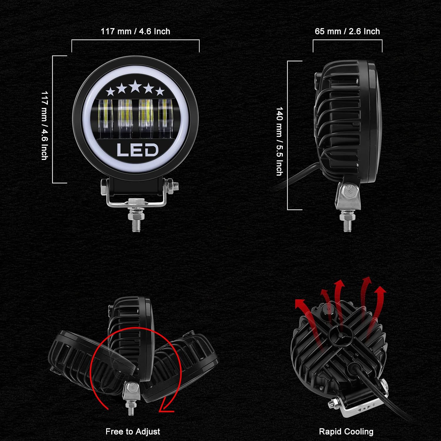 KAWELL 50W Add-On Fog Lights Floodlight LED Work Light Pods LED Driving Light Angel Eye Daytime Running Lights Waterproof IP67 for Motorcycle Off Road ATV UTV 4X4 SUV Boat Forklift Truck Tractor
