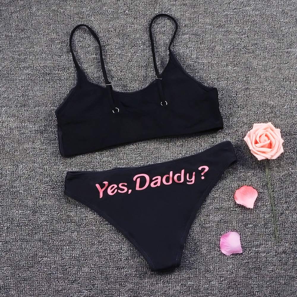 SINMIUANIME Women Lingerie Yes Daddy Bra and Underwear Set Girl Adult Lingerie Set Anime Role-Playing Lingerie, Black, 36C-38C - Image 4