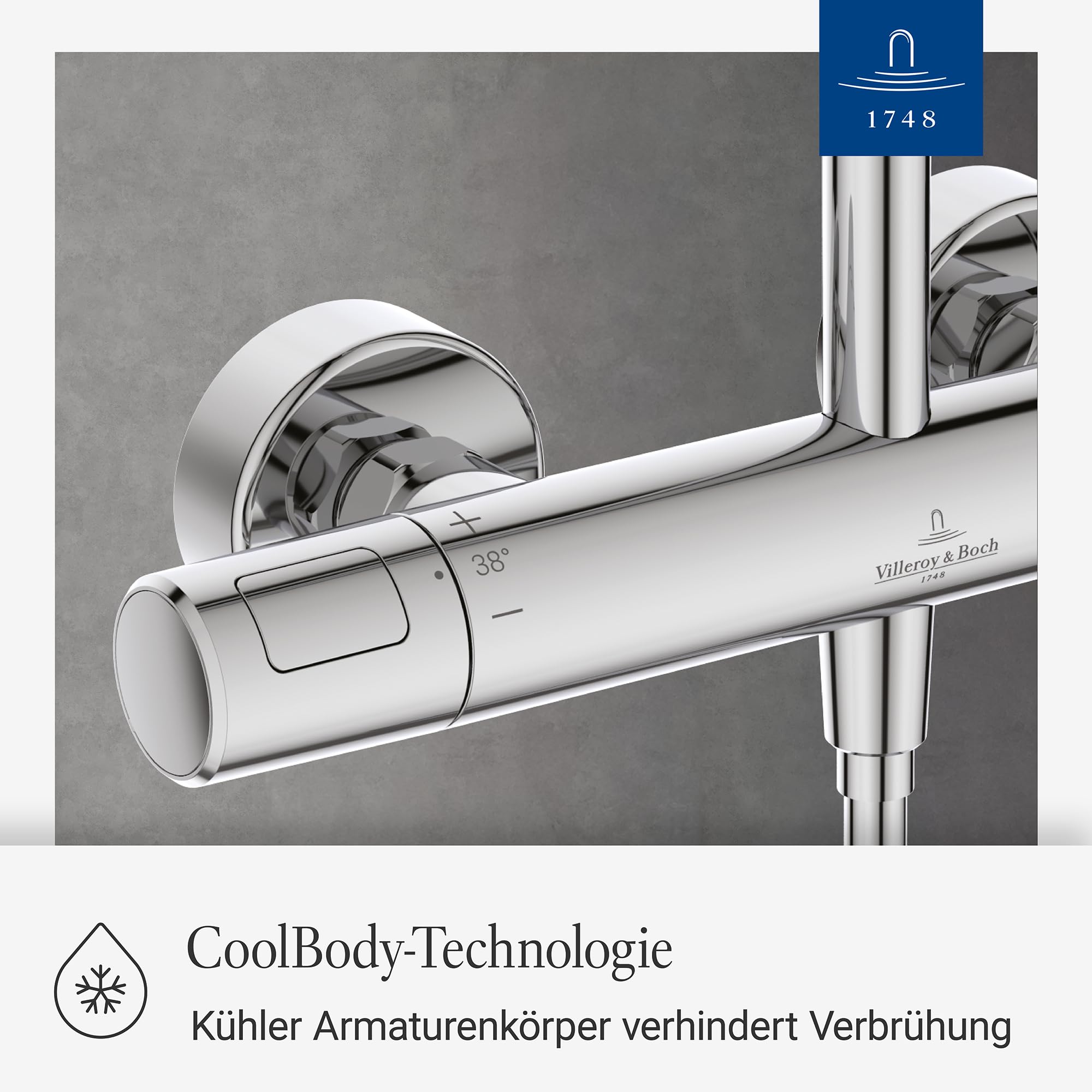 Villeroy & Boch Elody Duschsystem, Komplettset mit Thermostat – Chrom | Regendusche, Handbrause mit 3 Strahlarten, wassersparend, TVS13000100061