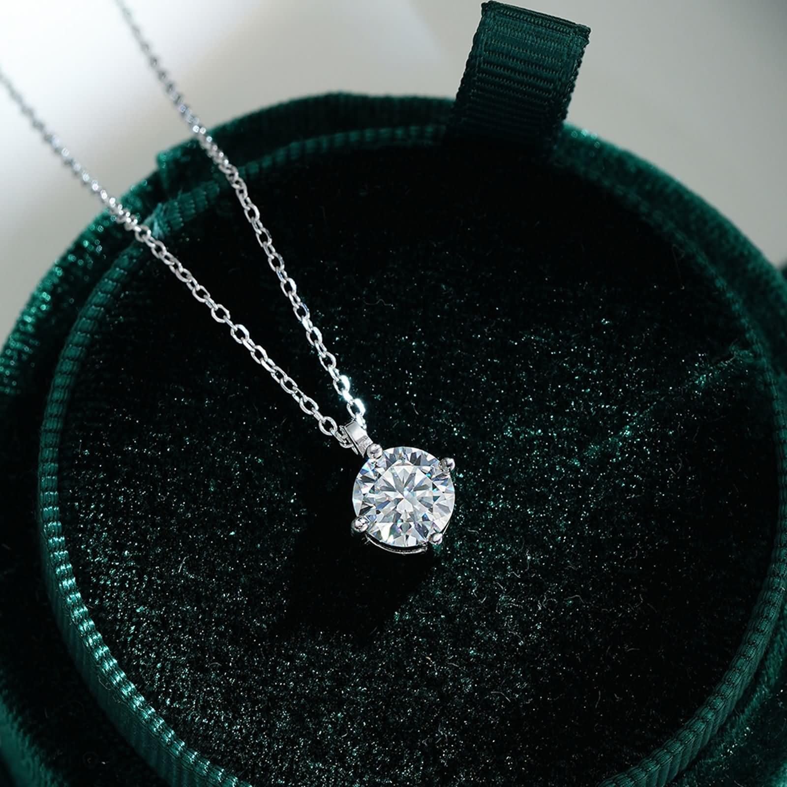 Collana in oro bianco 9 K/14 K/18 K con ciondolo solitario a 4 griffe, 45 cm