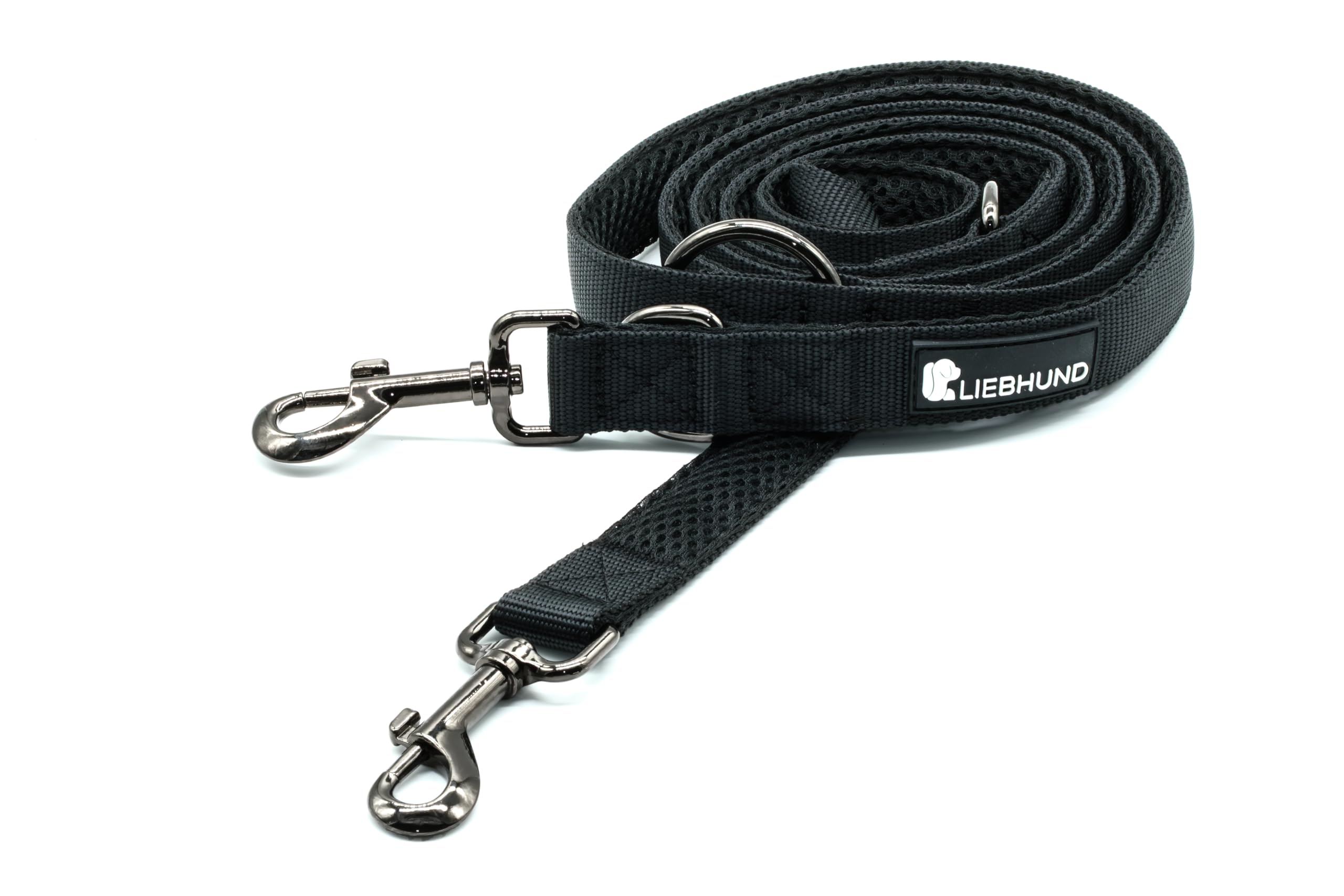 ComfortLine Mesh tessuto elegante 2 m guinzaglio regolabile in nero, larghezza 2,5 cm, per cani di taglia media e grande, guinzaglio di alta qualità