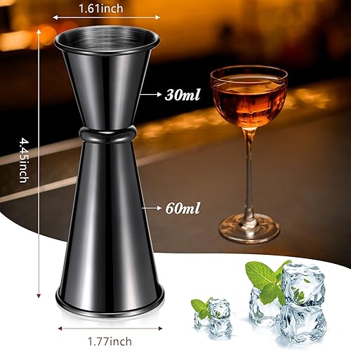 Miniatura 2 de Jigger de 9 piezas para cóctel de bartending de 2 onzas, 1 oz, taza medidora de vidrio de acero inoxidable 304, vaso de medición de tiro doble Negro