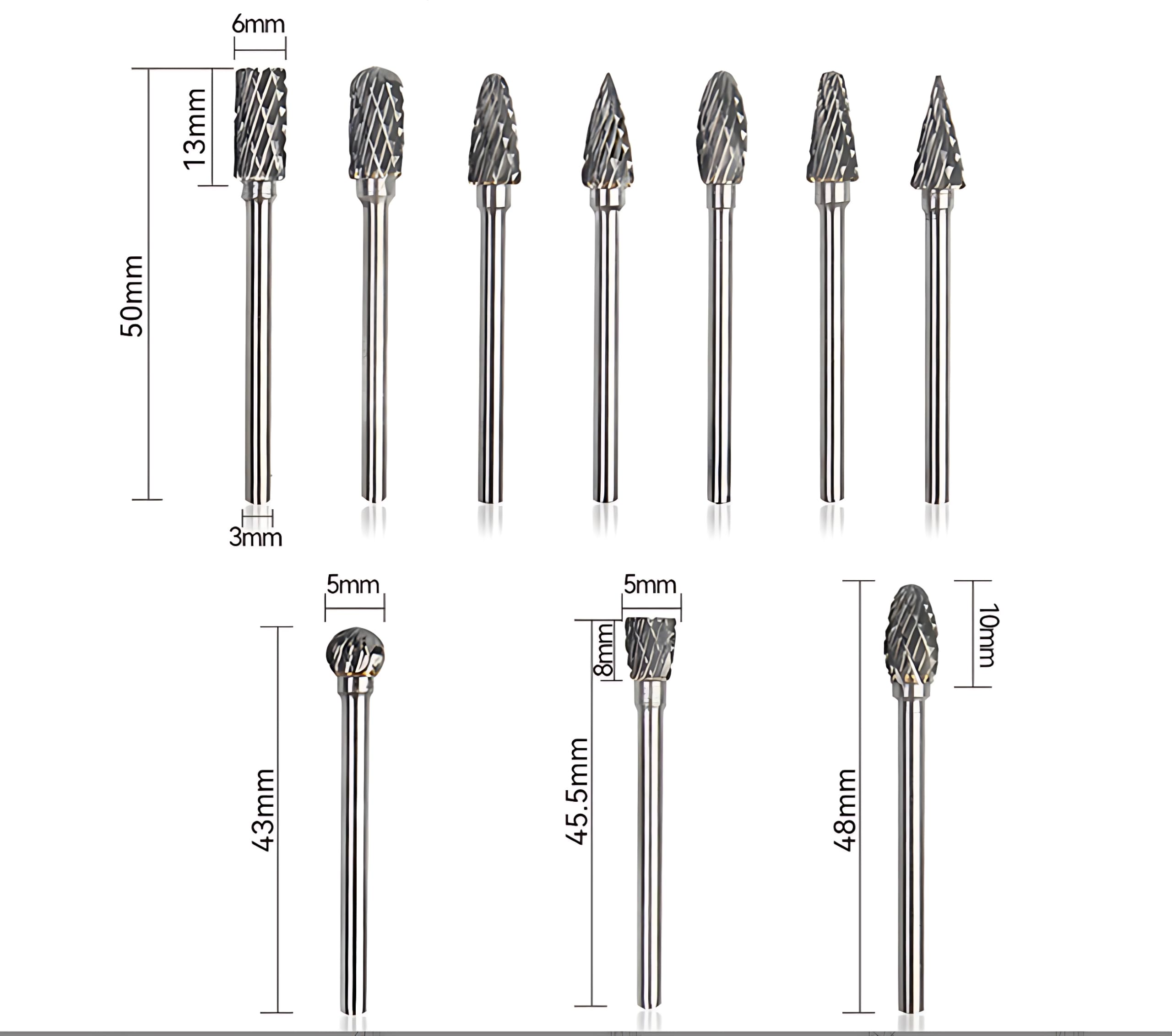 AMSAMOTION Carbide Burr with Double Cut, Carbide Rotary Cutter Set End Mill with 1/8 Inch Shank, Drill Bit, DIY Woodworking - Image 4