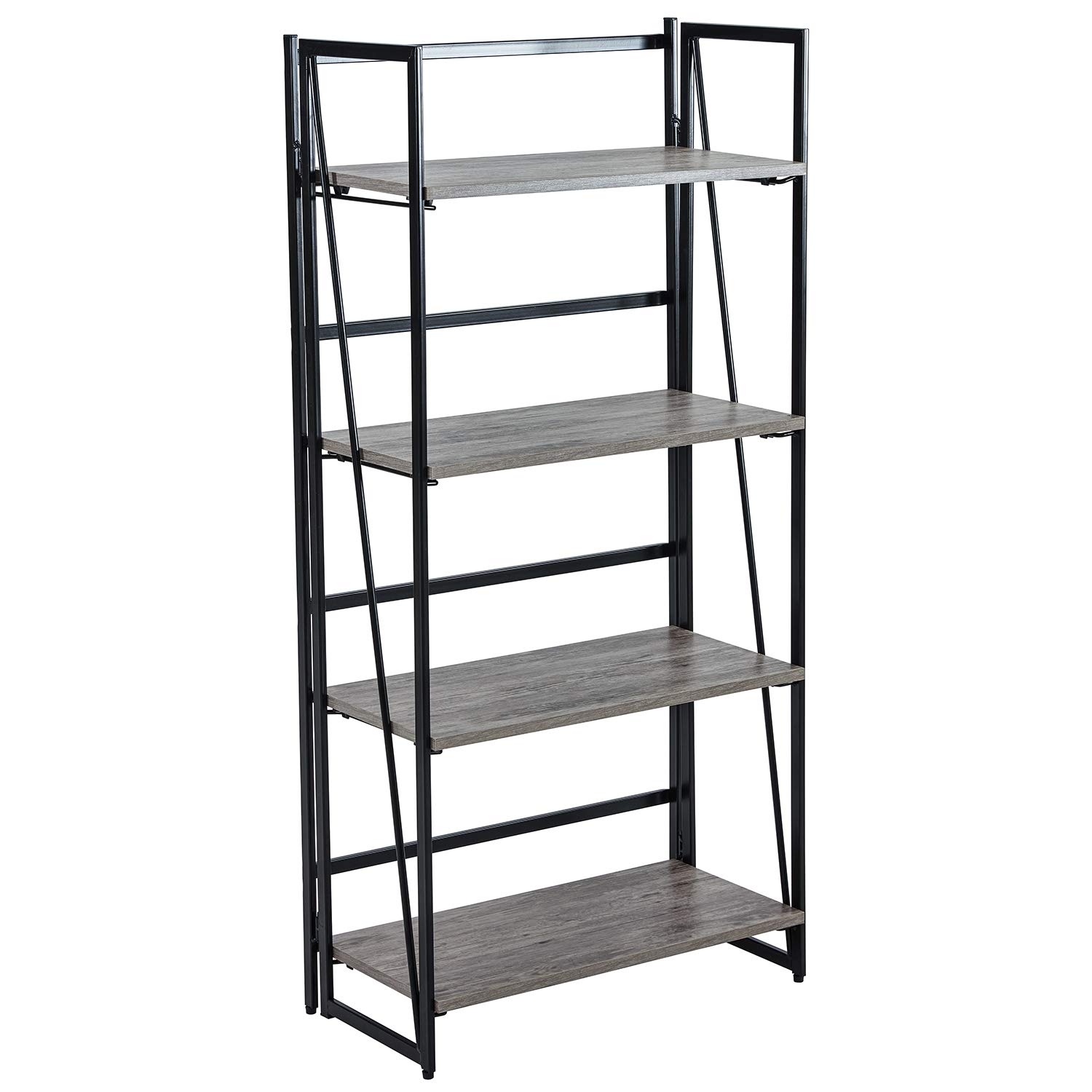 Buy Industrial Folding Bookshelf 4 Tier Open Shelf Rustic Wood and