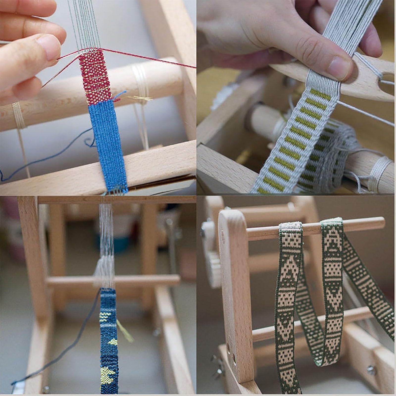 Kit Telaio Per Tessitura In Legno. Macchina Per Fascette Da Tavolo Pieghevole Con Navette; Piccoli Strumenti Multiartigianato Per Lavorare A Maglia Arazzi Per Braccialetti, Cinturini O Segnalibri