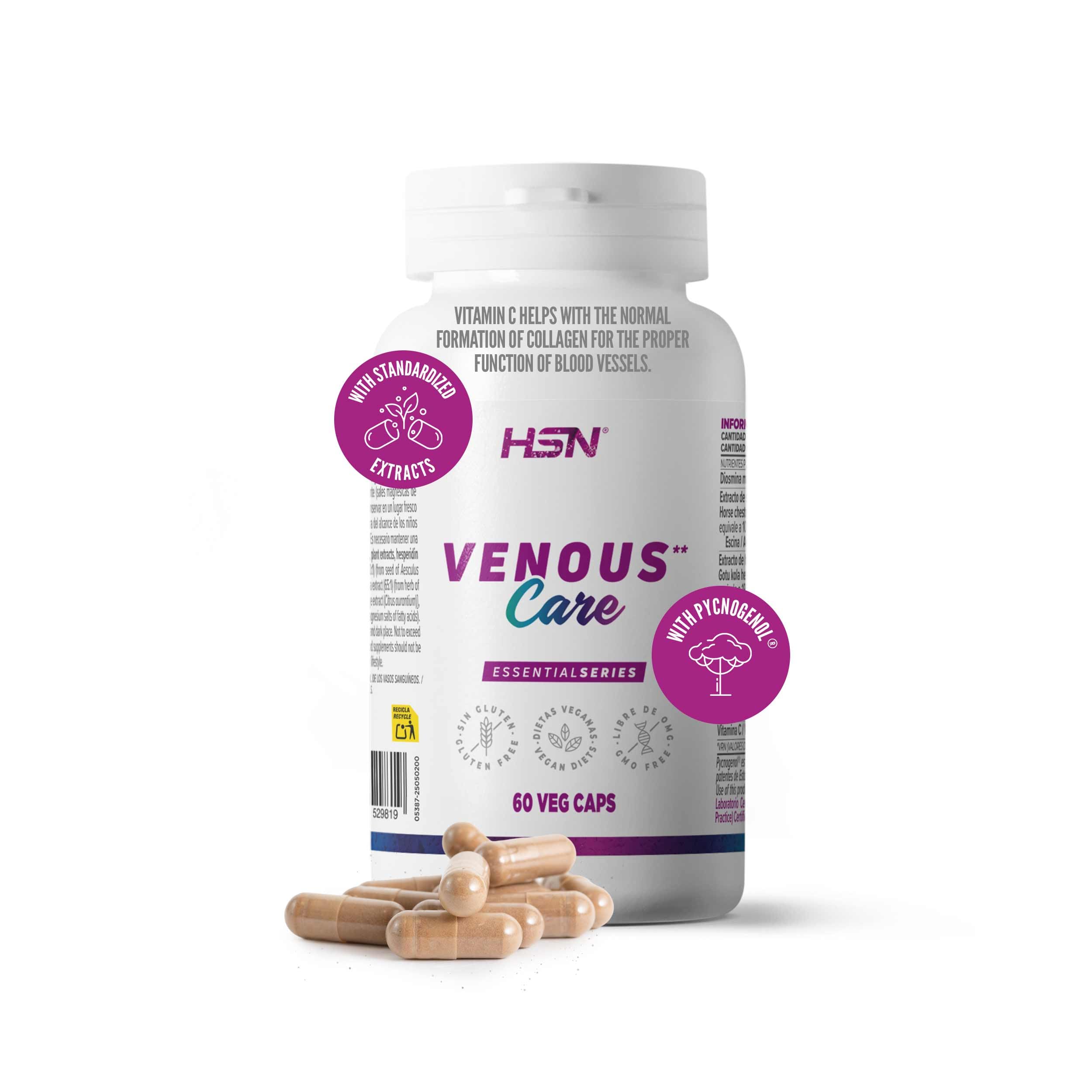 HSN Venous Care | 60 Cápsulas Vegetales | Diosmina Hesperidina Pycnogenol® Castaño de Indias Gotu kola Vitamina C | No-GMO, Vegano, Sin Gluten
