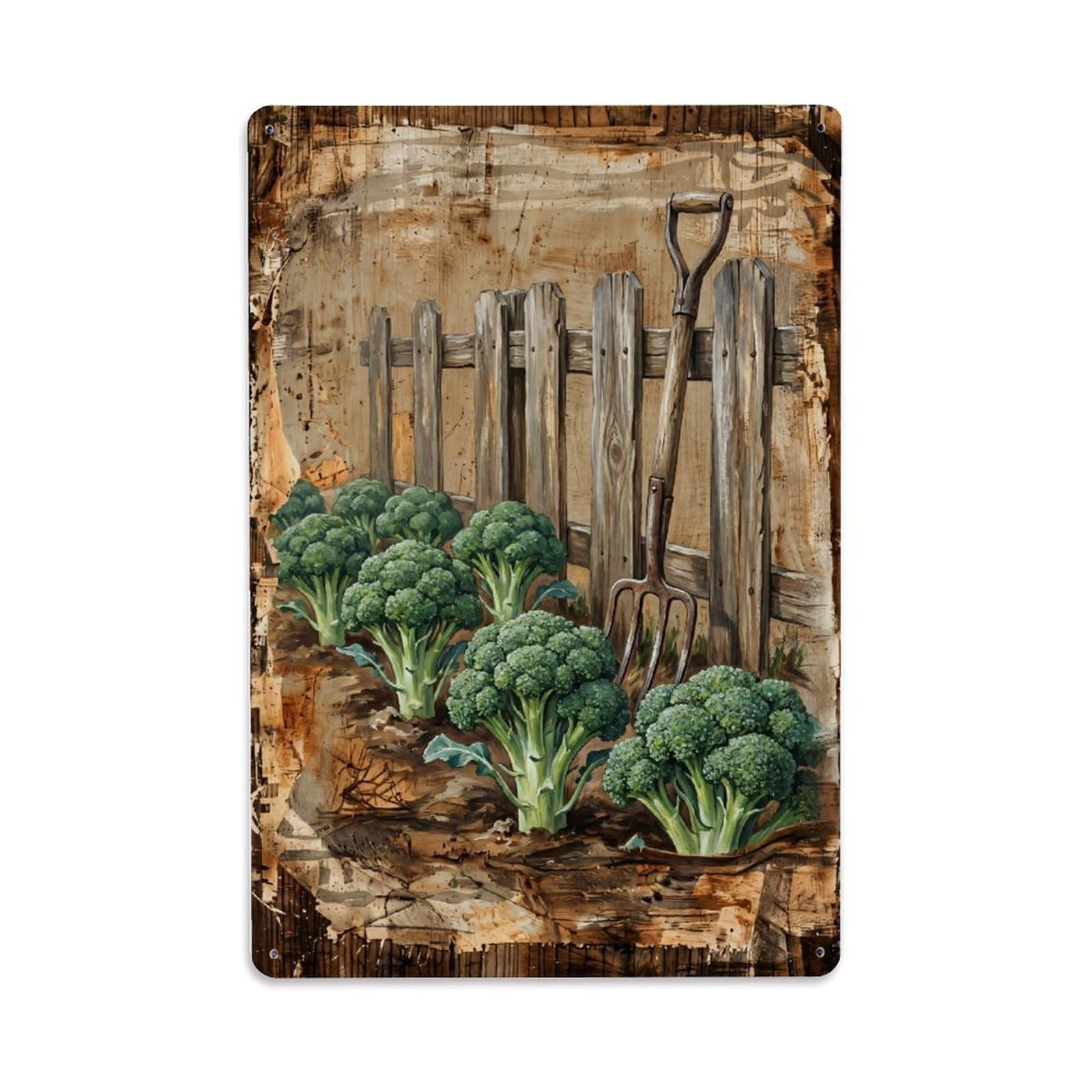 Broccoli Garden Green Vegetable Countryside Field Metal Tin Sign Plaque Wall Decor for Cafe, Club Bar, Office, Home Garden Metal Poster 8x12Inch