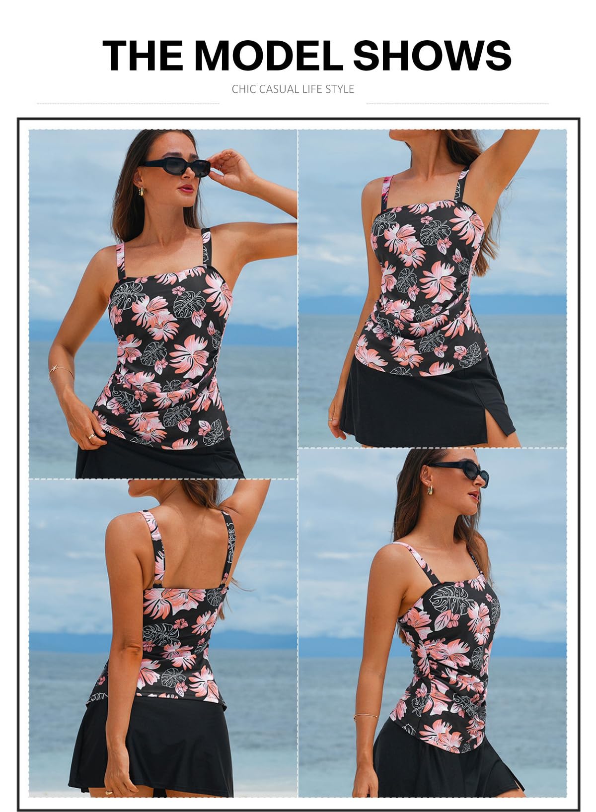 Aleumdr Women Vintage Tummy Control Two Piece Tankini Swimsuits Swimdress Push up Swimwear Bathing Suits