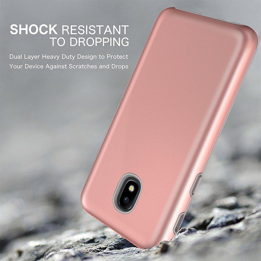 Galaxy J3 Orbit/ J3V J3 V 3rd Gen/Express Prime 3/ J3 Star/ J3 Achieve/Amp Prime 3/ J3 Aura/Sol 3 Case, Androgate Hybrid Matte Cover Case with Screen Protector for Samsung Galaxy J3 2018, Rose Gold