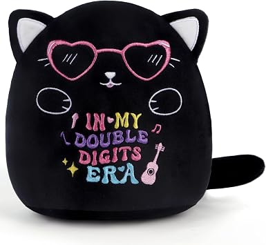 Cat Double Digits Stuffed Animals 10-Inch Cute 10th Birthday Gifts for Girls Boys, Black Cat Plush Toys, In My Double Digits Era Plushies, 10 Years Old Party Decor for Kids