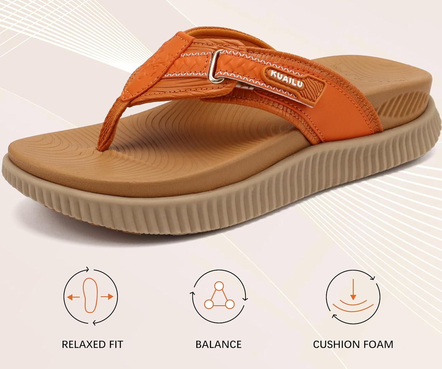 KuaiLu Womens Orthotic Cushion Flip Flops Sport Recovery Walking Sandals for Women with Comfortable Arch Support - Adjustable Flatform Slip On Indoor Outdoor For Summer Casual - Image 7