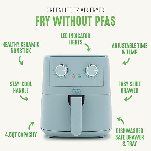 Miniatura 3 de GreenLife - Freidora de aire de 4.5 cuartos de galón, controles de dial mecánico, cajón antiadherente de cerámica libre de PFAS, temperatura y