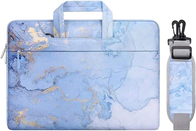 MOSISO Laptop Shoulder Bag Compatible with MacBook Pro 16 inch 2023-2019 M2 A2780 M1 A2485 Pro/Max A2141/Pro Retina 15 A1398, 15-15.6 inch Notebook, Polyester Watercolor Marble Carrying Briefcase,Blue