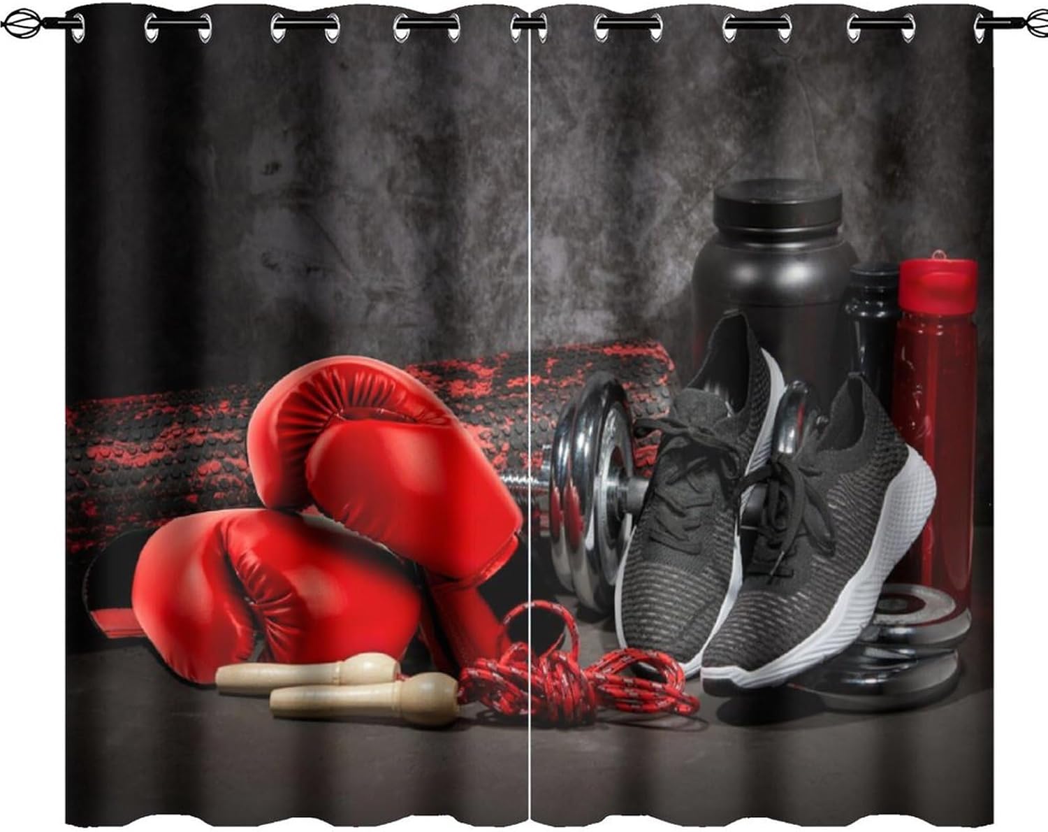 Modern Sport Boxing Theme Blackout Curtains for Bedroom, Abstract Gloves Fighting Match Ring Arena Rod Pocket Thermal Insulated Room Darkening Curtains Window Drapes 2 Panels 63" L x 36" W