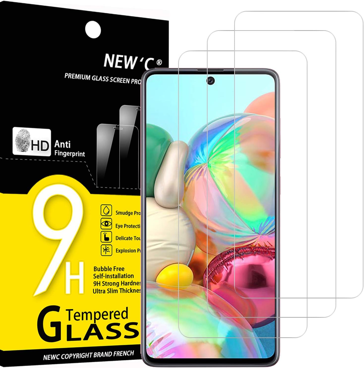 NEW'C 3 Pack Designed for Samsung Galaxy A71, Note 10 Lite Screen Protector Tempered Glass, Case Friendly Anti Scratch Bubble Free Ultra Resistant