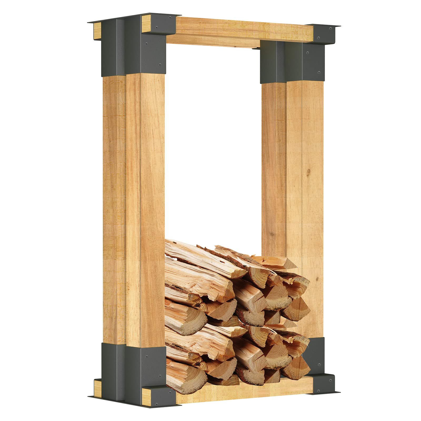 Aufun Holzstapelhilfe 4er Set, stabile Holzstapelhalter für Kaminholz Brennholz Stapelhilfe verzinkt Feuerholz (4 Stück, Schwarz)