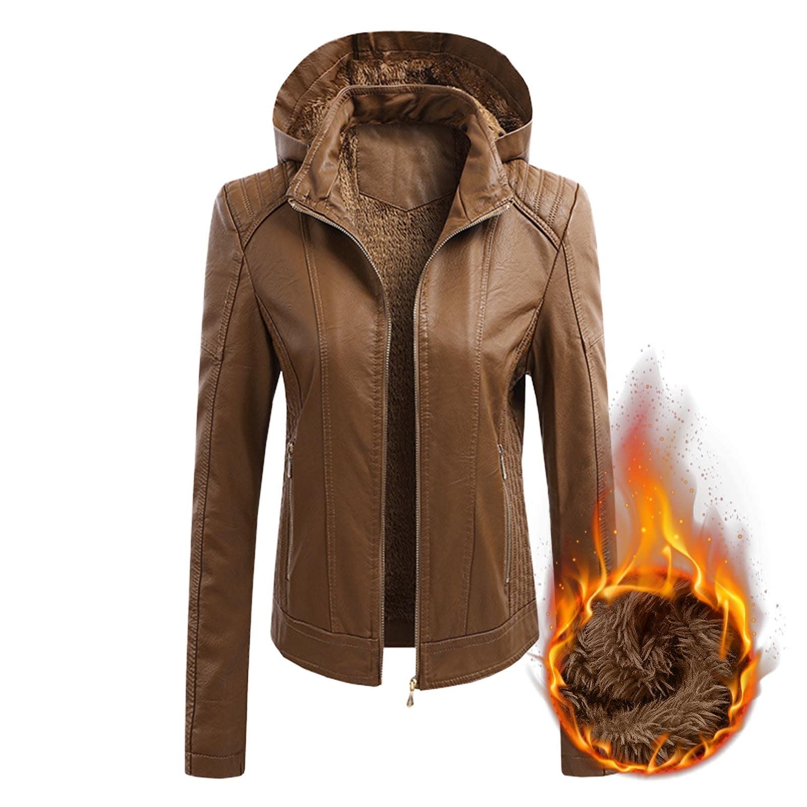 Chaqueta Motera Mujer, Cazadoras Piel Mujer Bomber Mujer Biker Chaqueta Corta Tallas Grandes Breasted Relaxed Fit Jacket Lapel Belted Overcoat Chaqueta De Motorista Jacket Coated Biker Suave Al Tacto