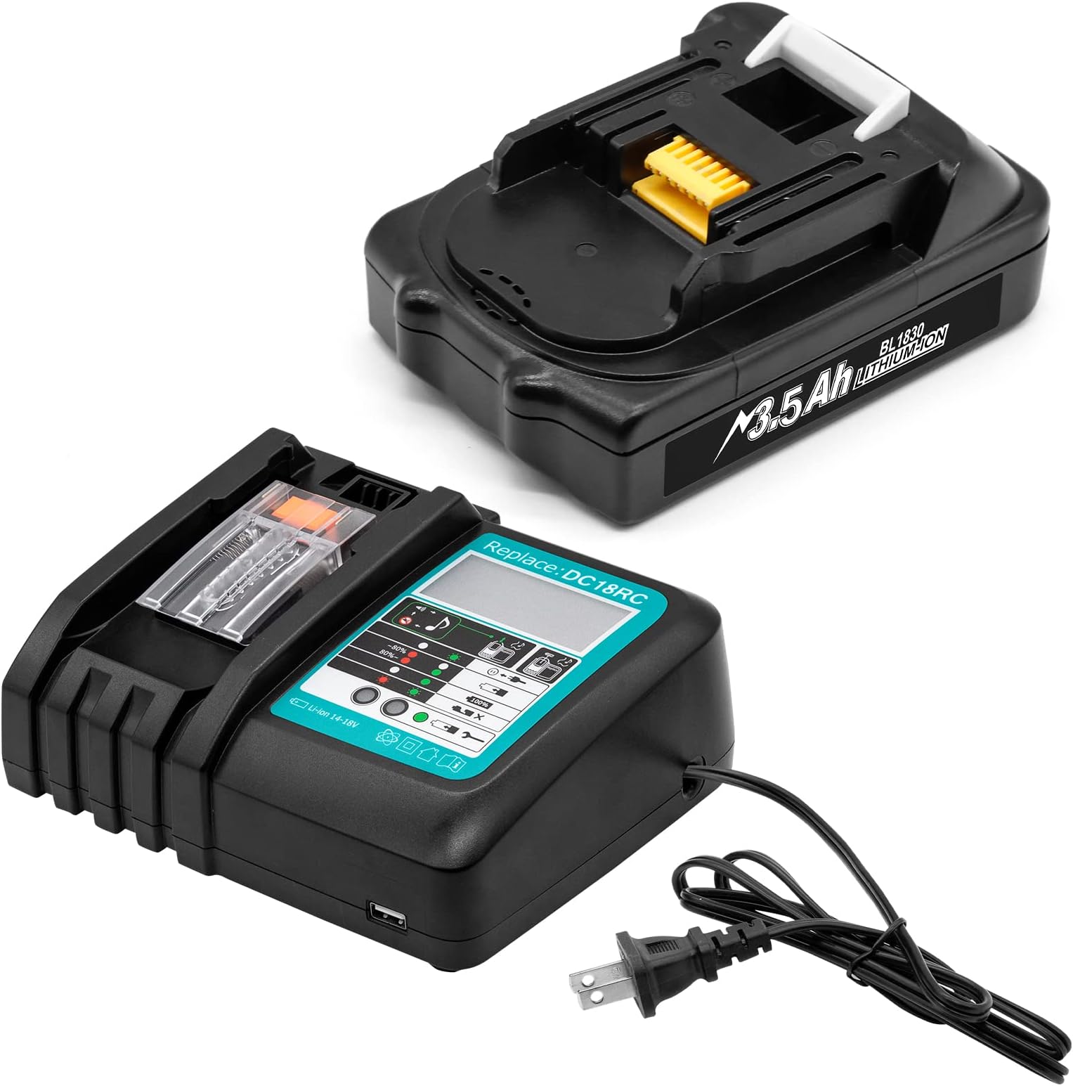 Bonadget1Pack 3.5Ah 18V Replacement Battery for Makita and 14.4V-18V Battery Charger Combo for Makita LXT 18Volt Battery and Charger BL1860 BL1830 BL1850 BL1815N BL1840 BL1830B BL1860B Tools Battery