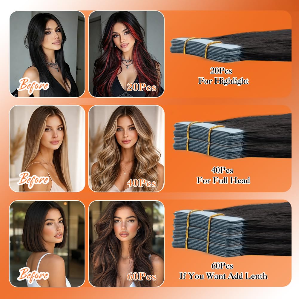 613 Light Blonde Tape in Hair Extensions Human Hair 18 Inch Straight Remy Human Hair Tape on Extensions 20pcs 50g Full and Thick Bleach Blonde Human Hair Extensions Tape ins for Fine Thin Hair