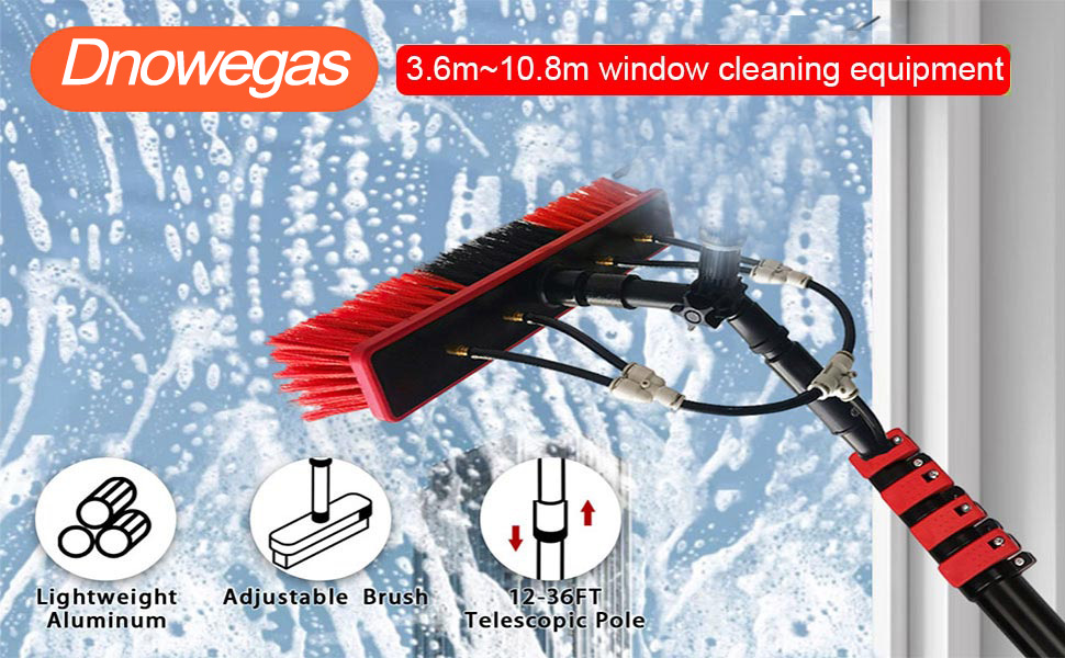 Dnowegas 20 M Teleskop-Fensterreinigungsstange – Wassergespeiste Bürste Mit 30 Cm Kopf, Ausziehbar, Für Solaranlagen, Wintergarten & Co.