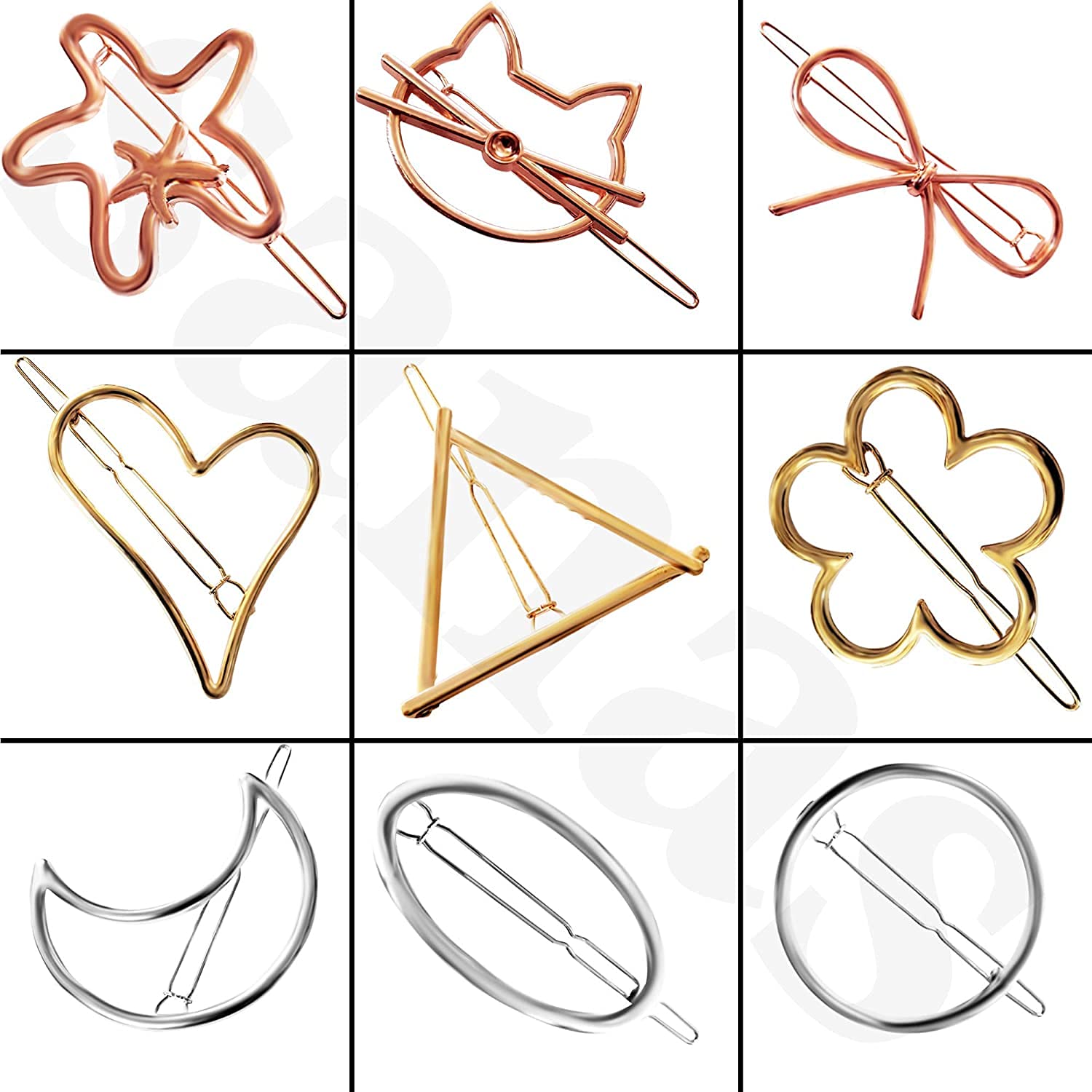 Rubela Sonpal Metal Gold and Sliver Geometric Design Barrettes Hair Clips Pins For Girls Women, Random Shapes, Pack of 6 Pins 1