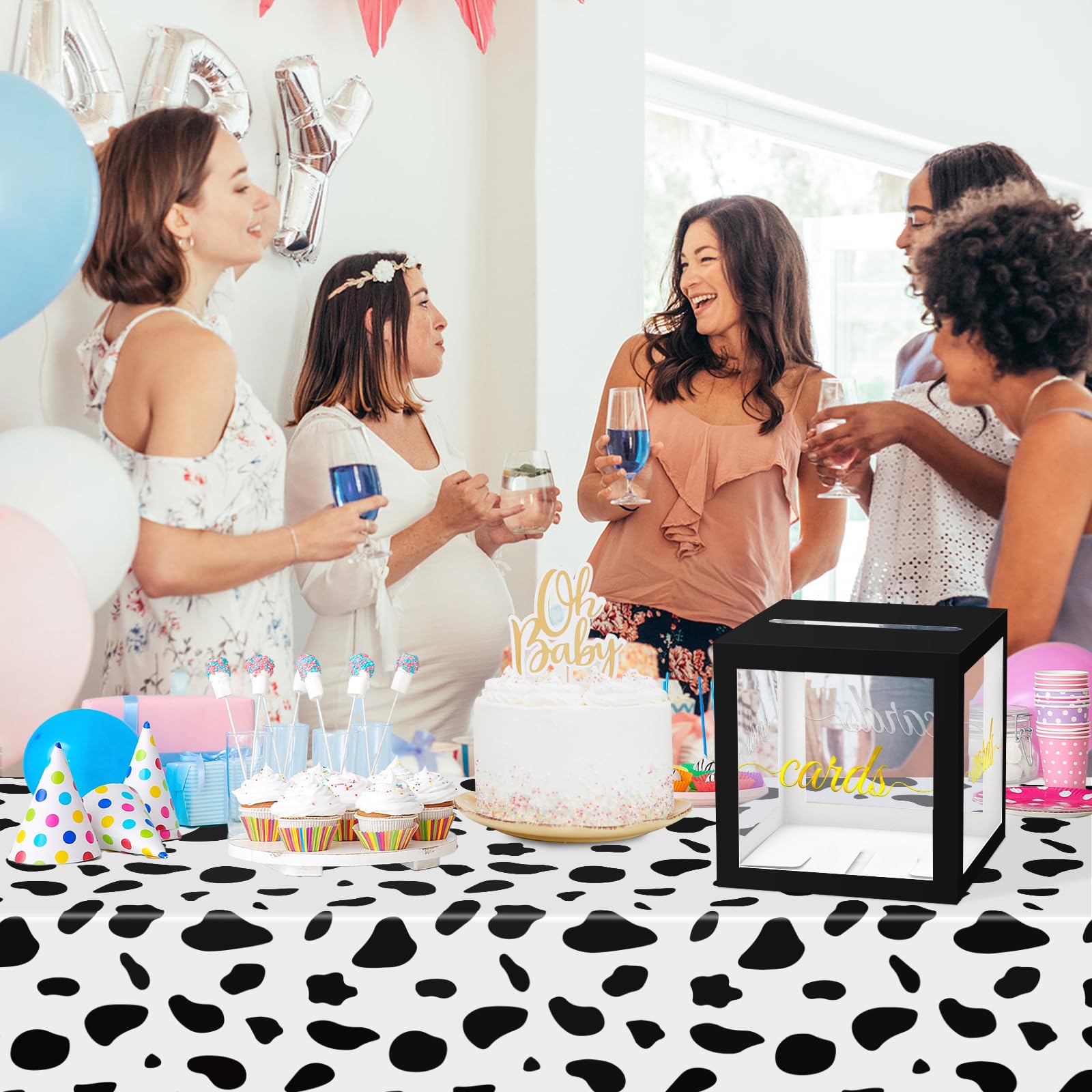QISOLIY Czarne, przezroczyste złote pudełko na karty na imprezę, 22 cm, pudełka na karty ślubne, na przyjęcie, skarbonkę na urodziny, baby shower, wieczór panieński, ukończenie szkoły, emeryturę