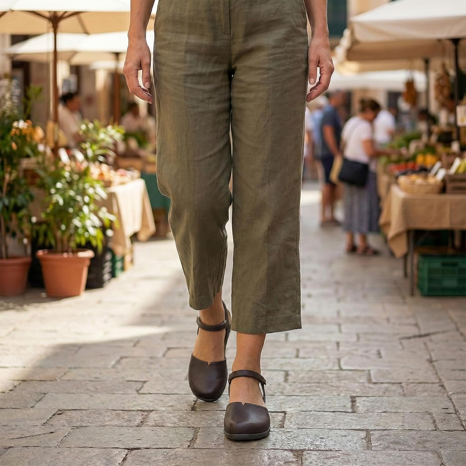 Athlefit Women's Closed Toe Sandals Comfort Cork Footbed Arch Support Flat Sandals - Image 2