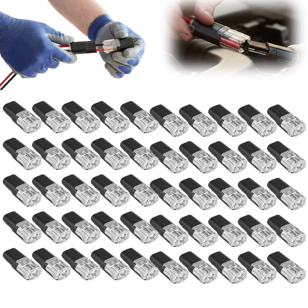 Double-Wire Plug-in Connector with Locking Buckle,Led Light Strip Connectors,2 Pin Solderless Quick Low Voltage Wire Connectors,for 18-22AWG Wire (50PCS)