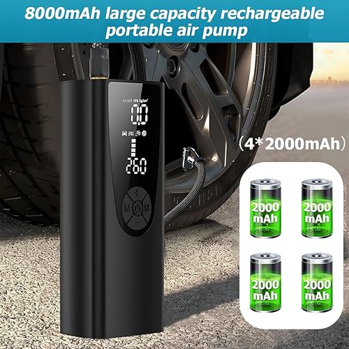 Miniatura 2 de Inflador de neumáticos portátil, compresor de aire inalámbrico para automóvil, bomba de aire eléctrica de 8000 mAh, inflado de neumáticos portátil