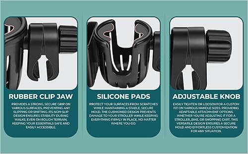 Miniatura 4 de Universal, cochecito, resistente, soporte para taza y teléfono celular, todo negro, 2 en 1, para carros, andadores, sillas de ruedas, rodillo,