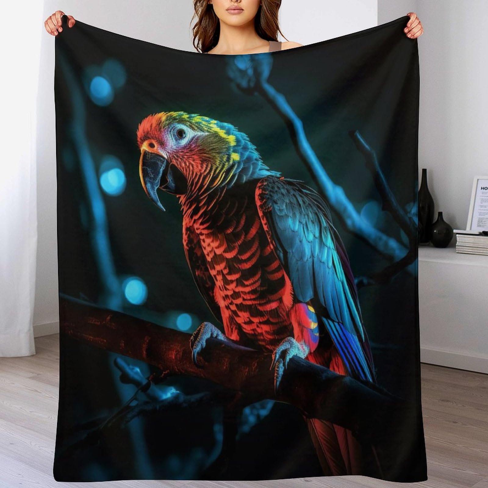 Couverture polaire perroquet couverture en flanelle plaid chaud doux canapé lit 150×200cm