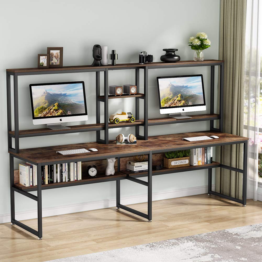 Buy Tribesigns 94.5” Double Computer Desk with Hutch, Extra Large